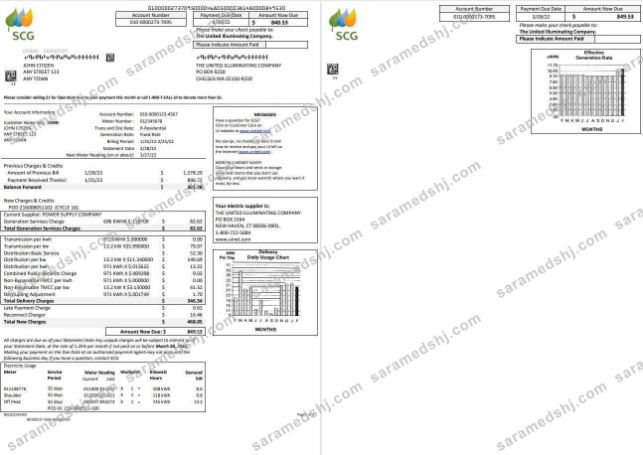 USA Massachusetts Chelsea SCG The United Illuminating Company, Word and PDF template, 2 pages